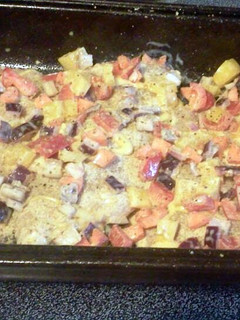 A picture of Honey Mustard chicken and vegetables.