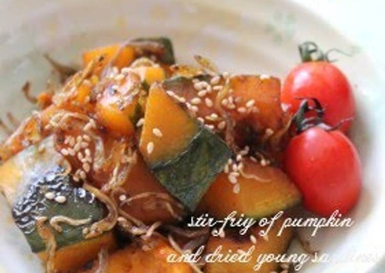 Steps to Make Perfect Stir-fried Kabocha and Jako with Butter and Soy Sauce
