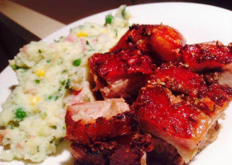 Recipe of Speedy Crackin&#39; Pork Belly with Spinach-Bacon Mash