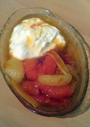 A picture of Vickys Agave Poached & Spiced Grapefruit GF DF EF SF NF.
