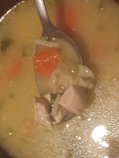 A picture of My grandma's chicken noodle soup.