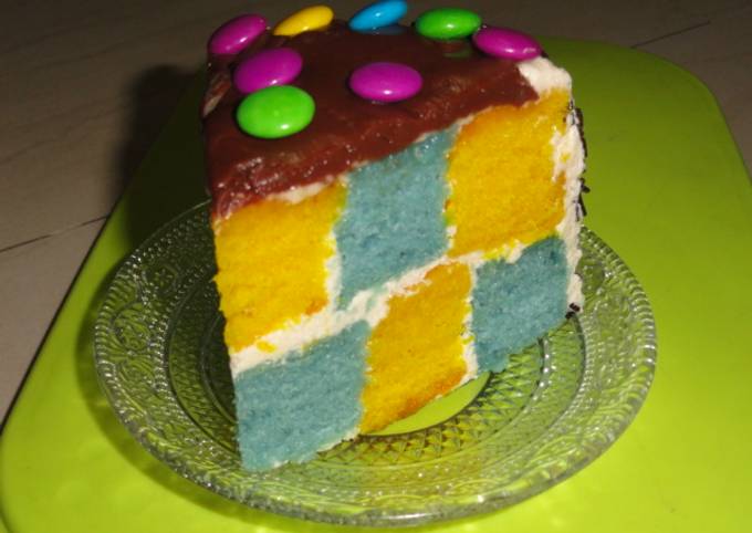 Eggless Checkerboard cake recipe main photo