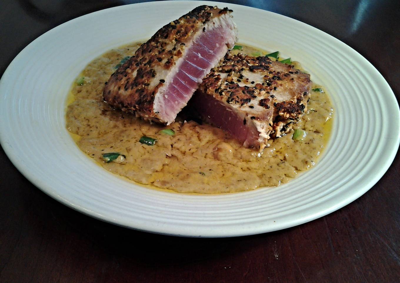 Peanut Sesame Crusted Tuna with Wasabi Cream Sauce