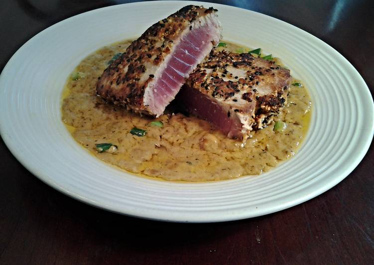 Recipe of Super Quick Homemade Peanut Sesame Crusted Tuna with Wasabi Cream Sauce