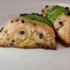 leek wrapped salmon w black hawaiian sea salt A picture of leek wrapped salmon w black hawaiian sea salt.