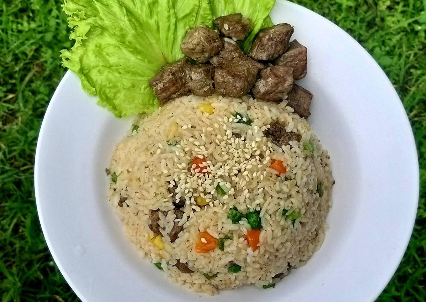 Butter rice with Saikoro Beff