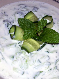 A picture of Pam's yugort and cucumber appetizer....