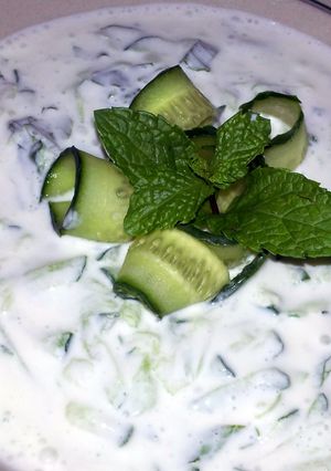 A picture of Pam's yugort and cucumber appetizer....