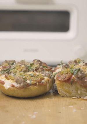 A picture of Really Good French Bread Pizza with (with Sausage, Pepperoni, and Giardiniera).