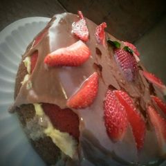A picture of Milo and Red velvet cake with chocolate glaze.