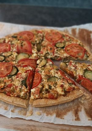 Une photo de Tarte poivrons, feta, tomates