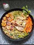 Alitas de pollo al jengibre y vegetales