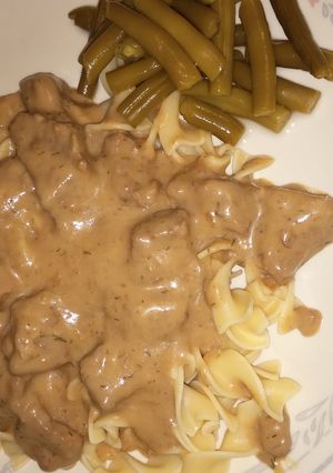 A picture of Beef in Wine Dill Sauce.