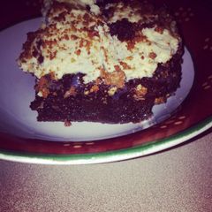 A picture of Chocolate Fudge Candy Bar Cake.