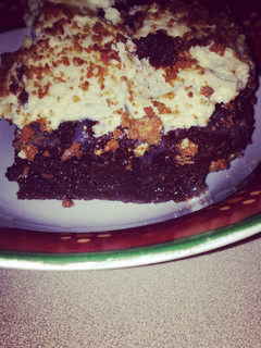 A picture of Chocolate Fudge Candy Bar Cake.