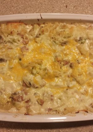 A picture of Lower carb cheesy Carbonara.