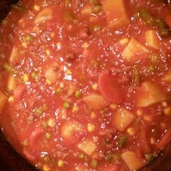 A picture of vegetable beef soup.