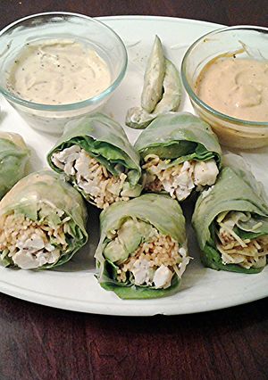 A picture of Crab and Avacado Summer Rolls.