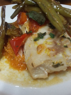 A picture of Baked Cod over Sweet Potato Mash.
