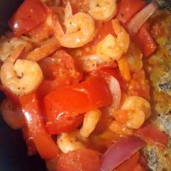 A picture of Juicy Shrimps in tomato lime sauce.