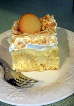 A picture of Banana pudding poke cake.