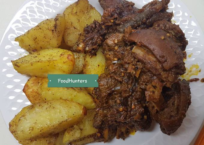 Peppered GOAT meat and potatoes