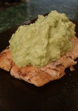 A picture of Grilled Salmon with Creamy Avocado Sauce.