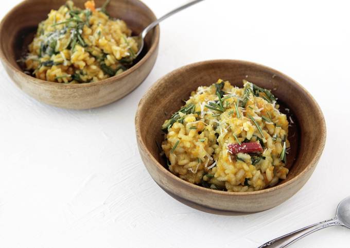 Sweet Potato and Chard Risotto with Parmesan, Rosemary, and Nutmeg