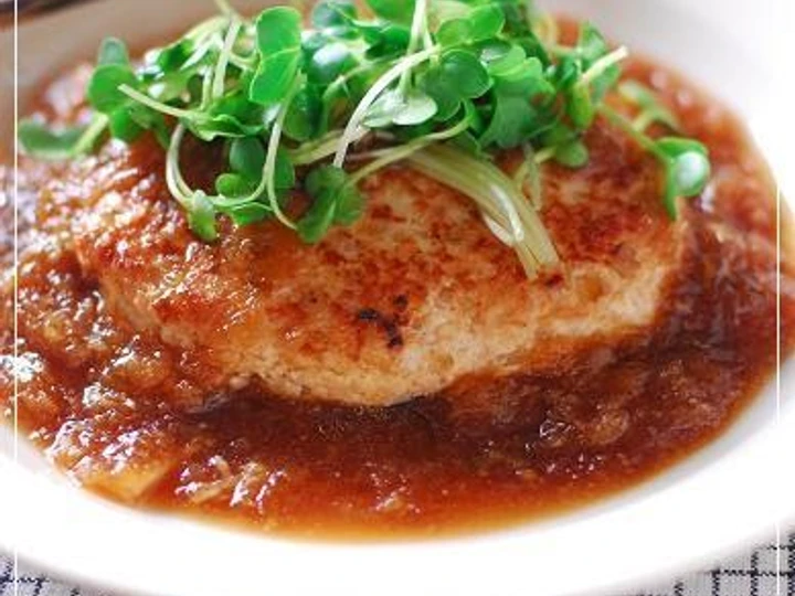 Easy Ways Prepare Recipes Minced Chicken and Tofu Hamburger Steaks with Grated Daikon and Ankake Sauce the Delicious Tasty.