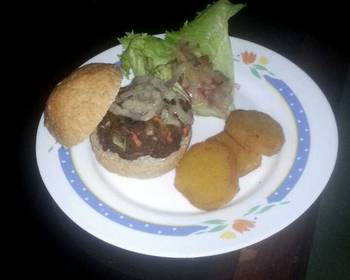 Without Fail Make Recipe Beef patty with fried sweet potatoes and salad Most Delicious