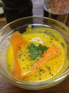 A picture of Carrot Soup w/coconut milk+curry powder.