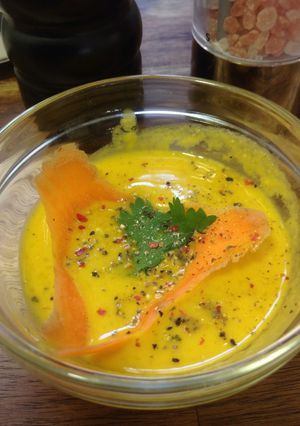 A picture of Carrot Soup w/coconut milk+curry powder.