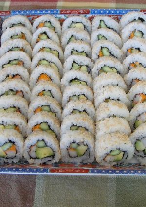 A picture of California Rolls.