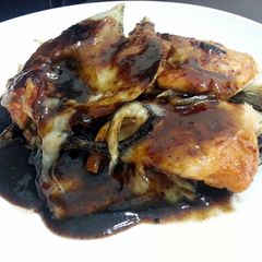 A picture of Salmon And Cheese In BBQ Sauce.