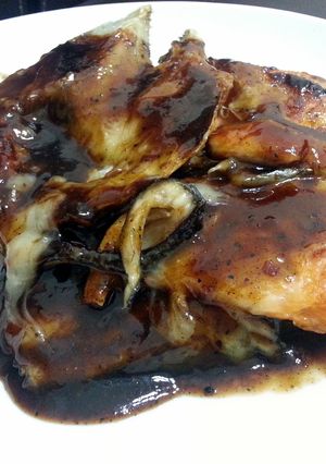 A picture of Salmon And Cheese In BBQ Sauce.