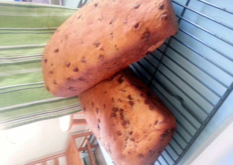 skye's chocolate chip bread (makes 2 loaves)