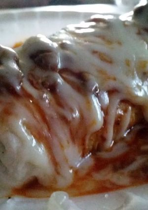 A picture of Chile Colorado wet buritto.