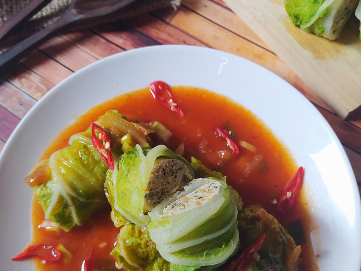 Cara Gampang Membuat Sawi Gulung Isi ayam sayur Enak Dan Mudah