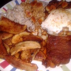 A picture of portuguese steak dinner.