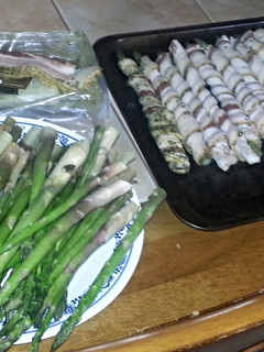 A picture of bacon wrapped asparagus.