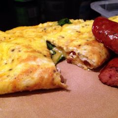 A picture of Spinach Jack Cheese And Andouille Sausage Omelette.