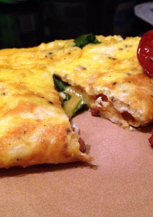 A picture of Spinach Jack Cheese And Andouille Sausage Omelette.