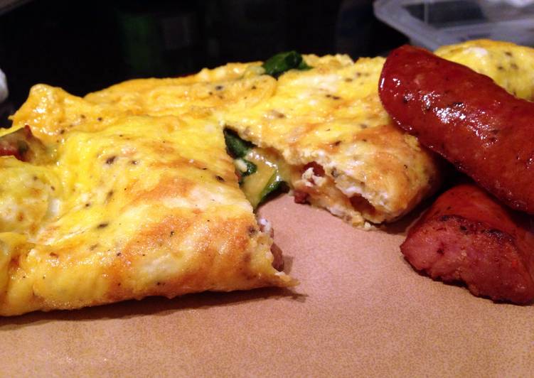 Steps to Make Quick Spinach Jack Cheese And Andouille Sausage Omelette