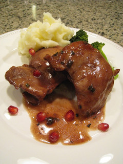 A picture of Sautéed Chicken with Pomegranate and Balsamic Vinegar Sauce.