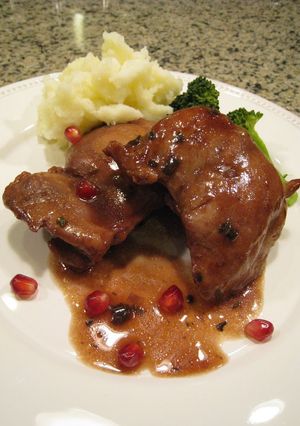 A picture of Sautéed Chicken with Pomegranate and Balsamic Vinegar Sauce.