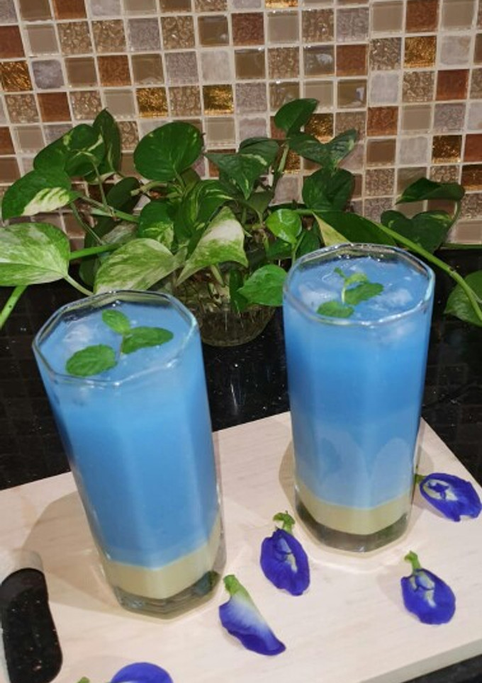 Foto resep Es Bunga Telang Daun Mint
