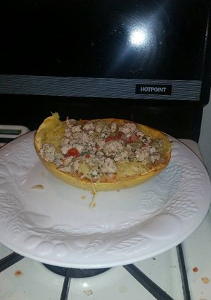 A picture of Spaghetti squash and ground chicken explosion bowl.