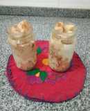 Cheesecake en frascos.De dulce de leche, banana y canelay de café