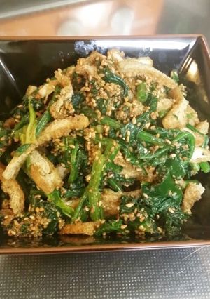 A picture of Spinach and Crispy Aburaage with Sesame Seed Sauce.