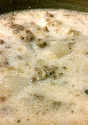 A picture of Potato soup with Sausage.